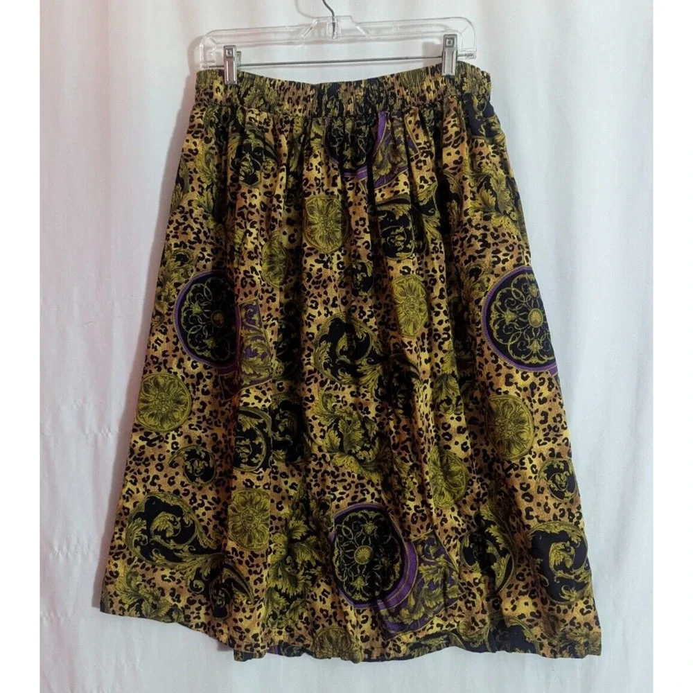 Vtg Payal by Ganesh Floral Leopard Print 2pc Skirt Set Large Maximalist Boho T1